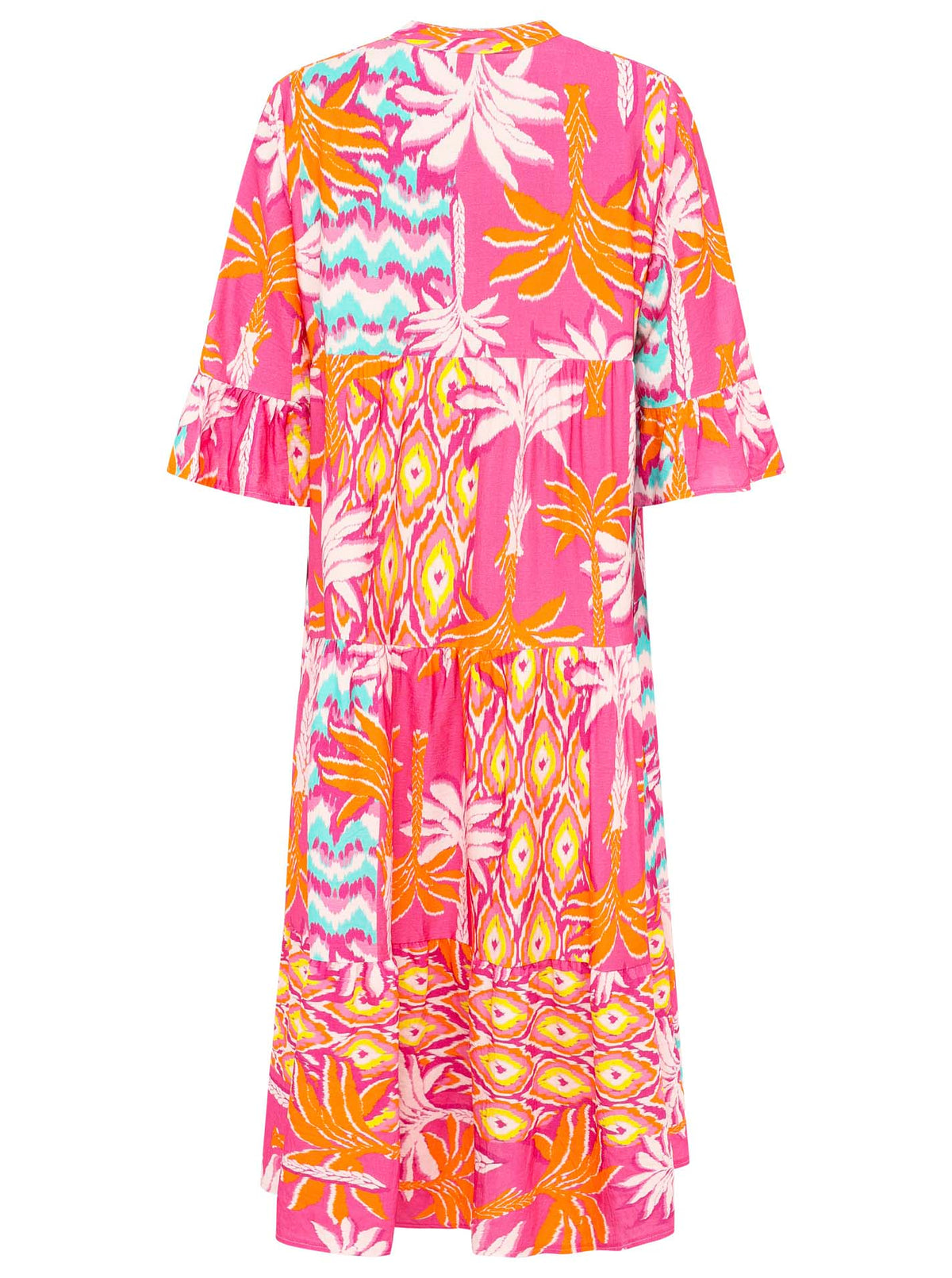 Zwillingsherz - Maxi Kleid Blumen Design Ornamente  - Pink/Orange