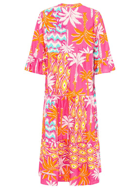 Zwillingsherz - Maxi Kleid Blumen Design Ornamente  - Pink/Orange