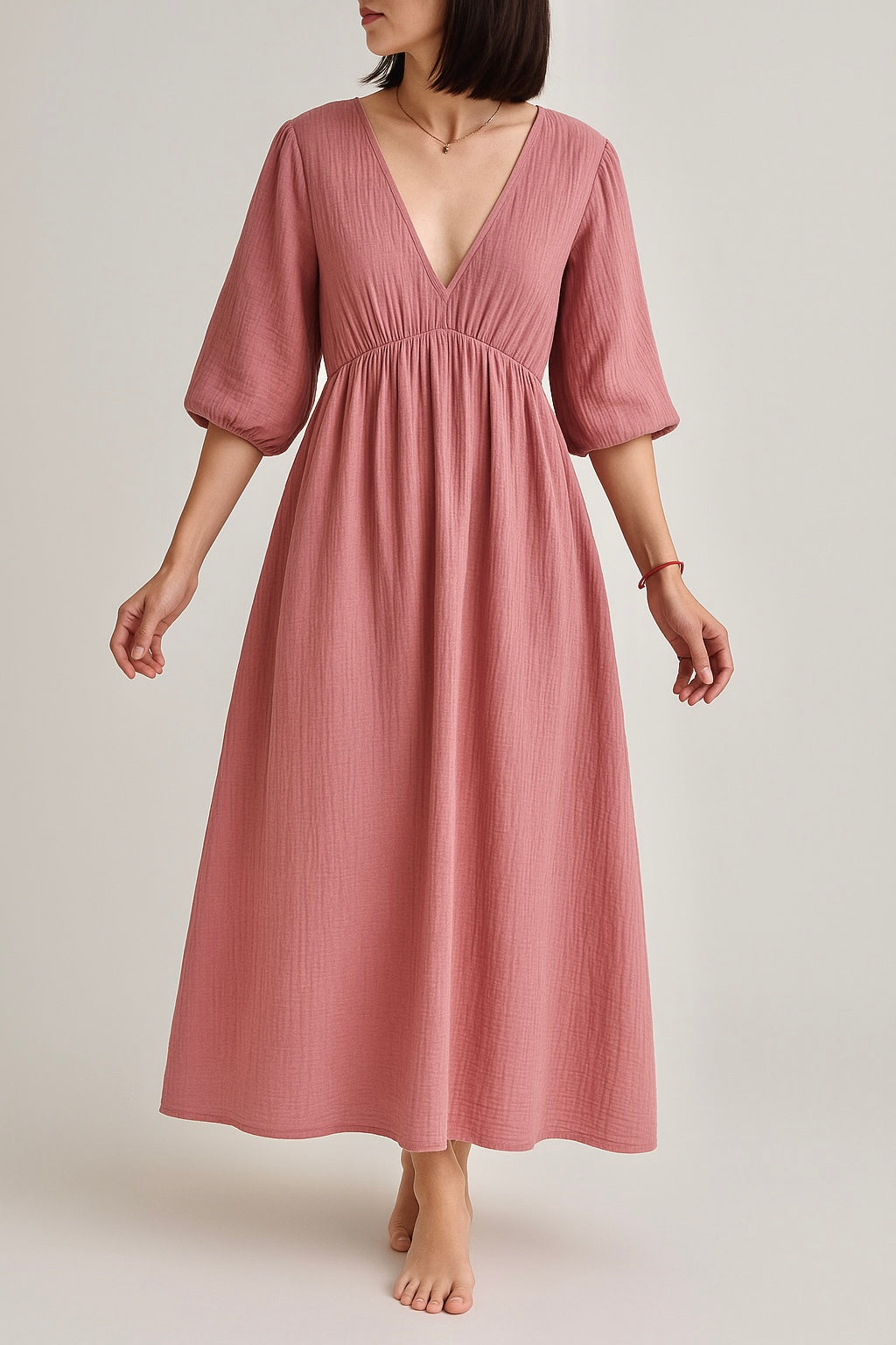 Lockeres Musselin Kleid - Altrosa