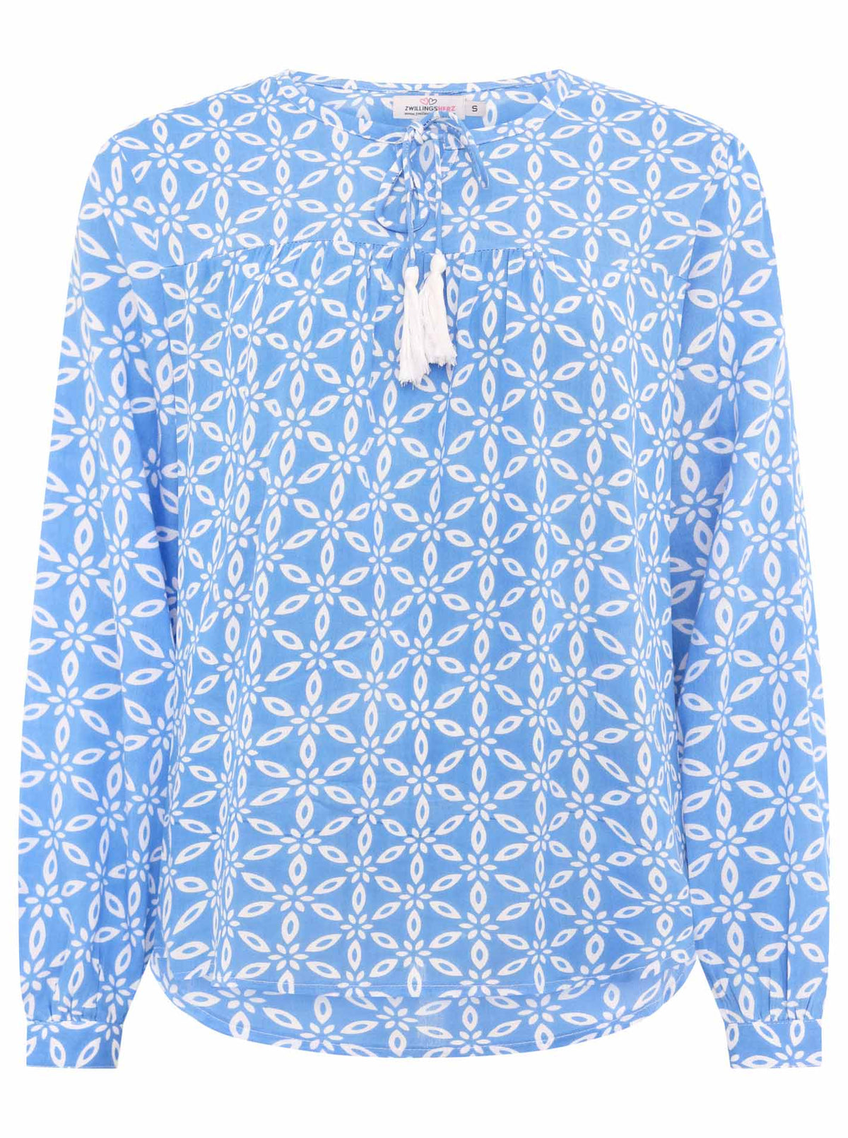 Zwillingsherz - Bluse "Stargazing" mit Design - Blau/Weiß