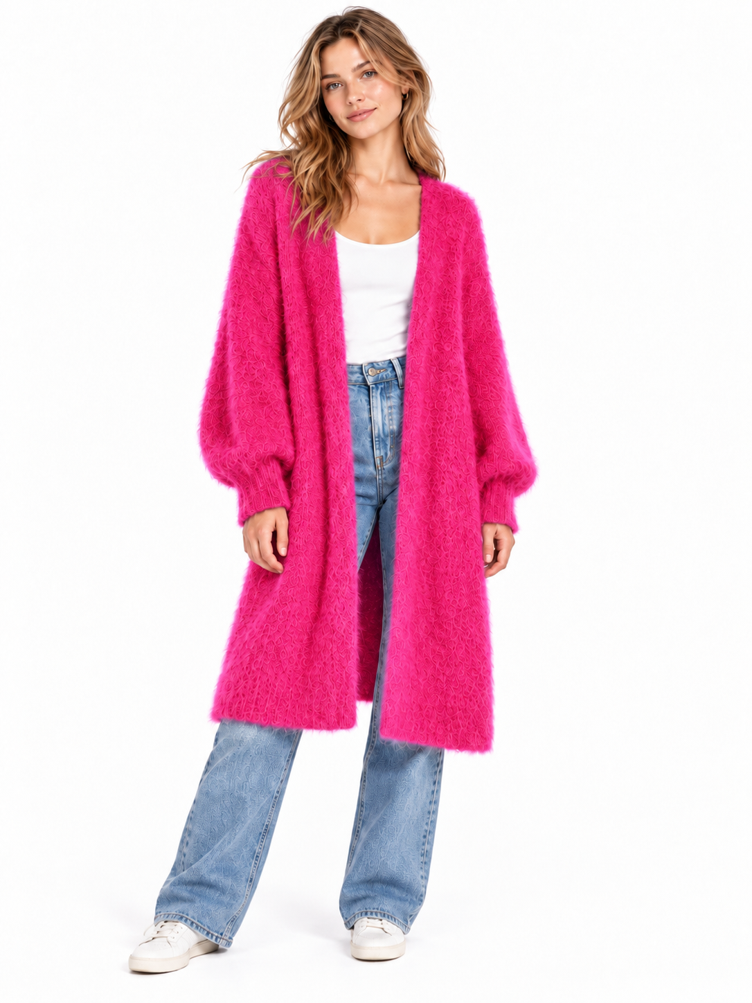 Langer Oversized Cardigan aus hochwertigem Kid Mohair - Fuchsia