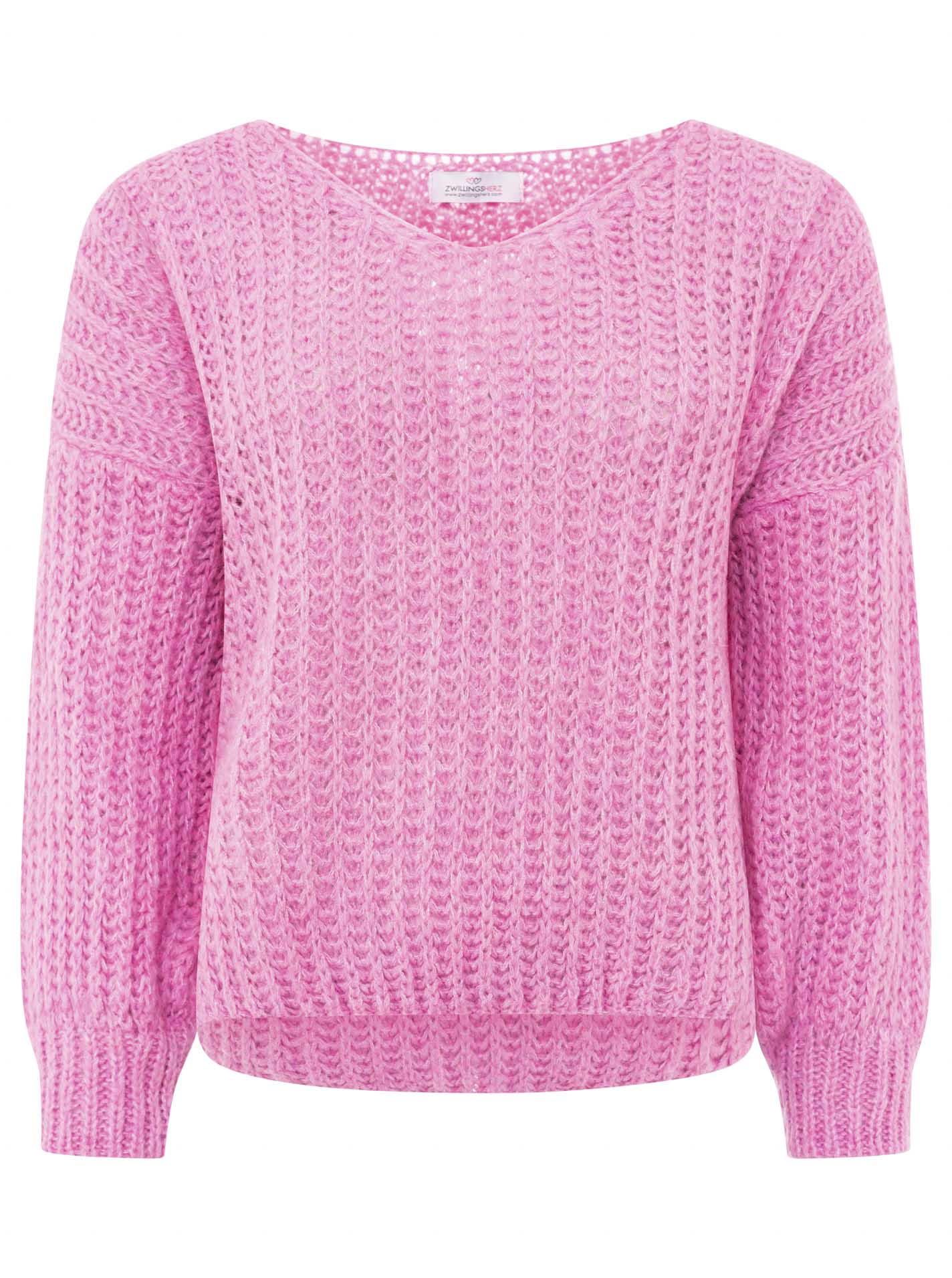 Zwillingsherz - Weicher Grobstrick Pullover mit Wolle - Pink