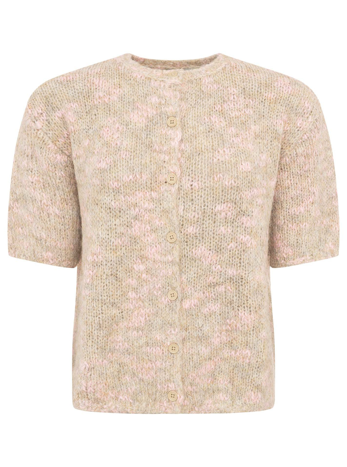 Zwillingsherz - Kurzarm Cardigan Space Dye - Beige/Pink