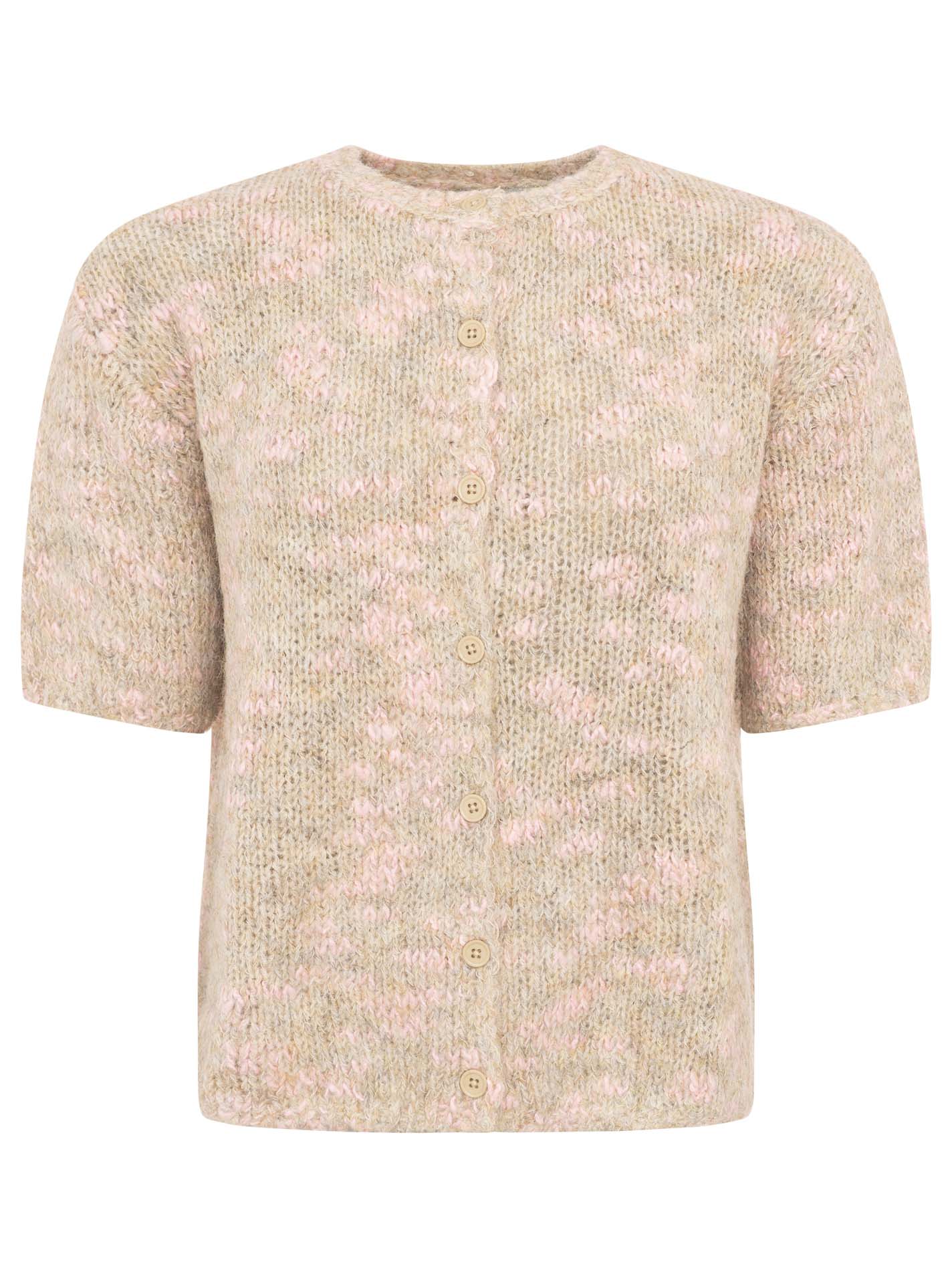 Zwillingsherz - Kurzarm Cardigan Space Dye - Beige/Pink