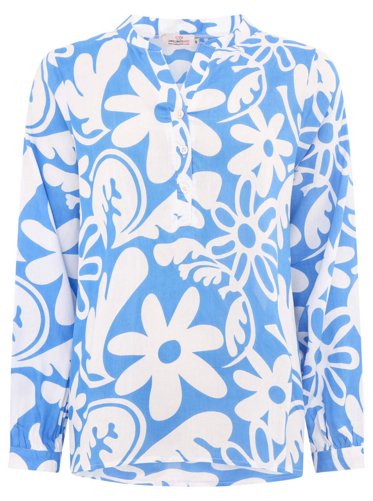 Zwillingsherz - Langarmbluse Flower Paradise - Blau/Weiß