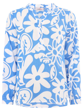 Zwillingsherz - Langarmbluse Flower Paradise - Blau/Weiß