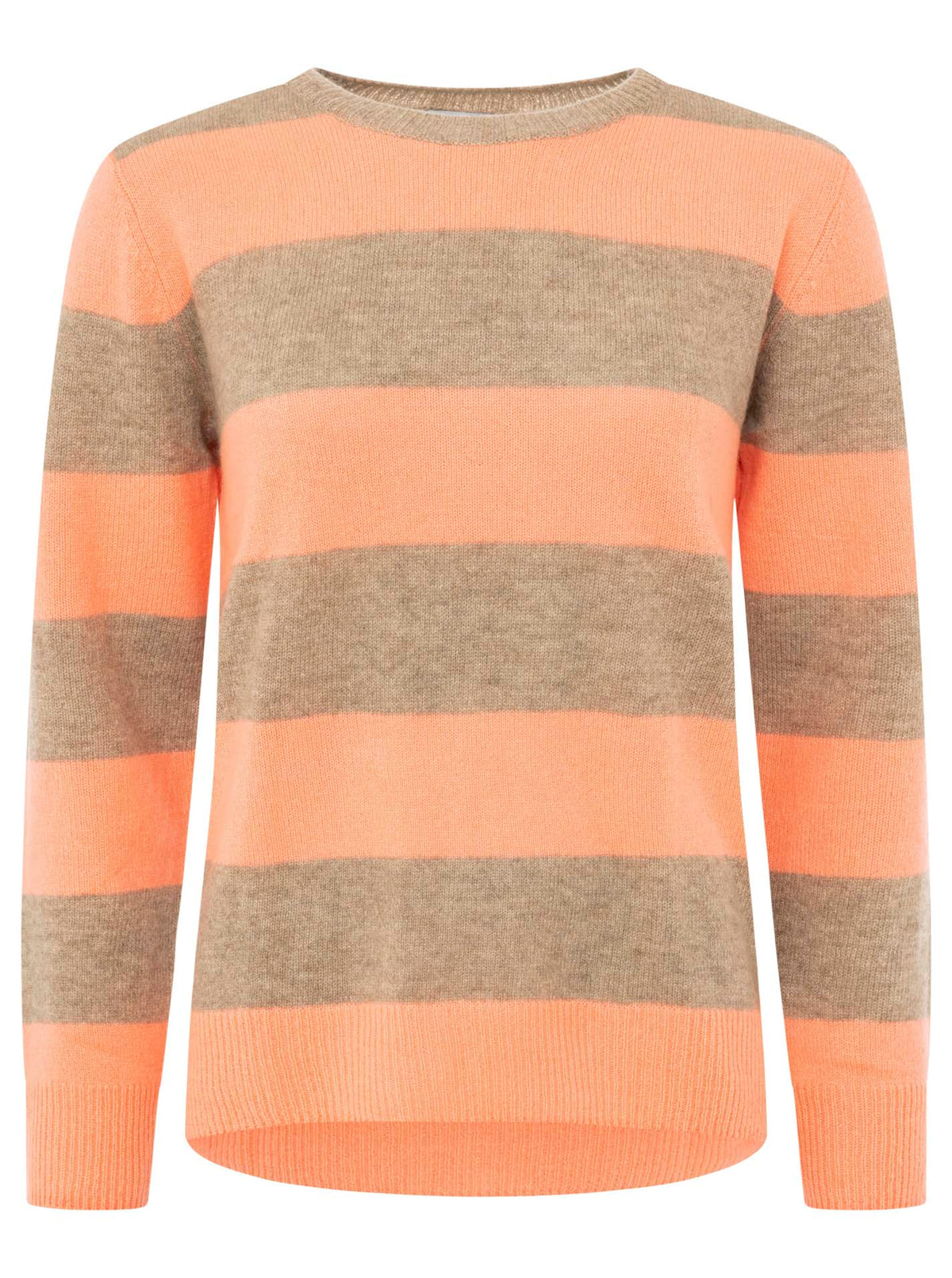 Zwillingsherz 100% Kaschmir Pullover Blockstreifen - Beige/Koralle