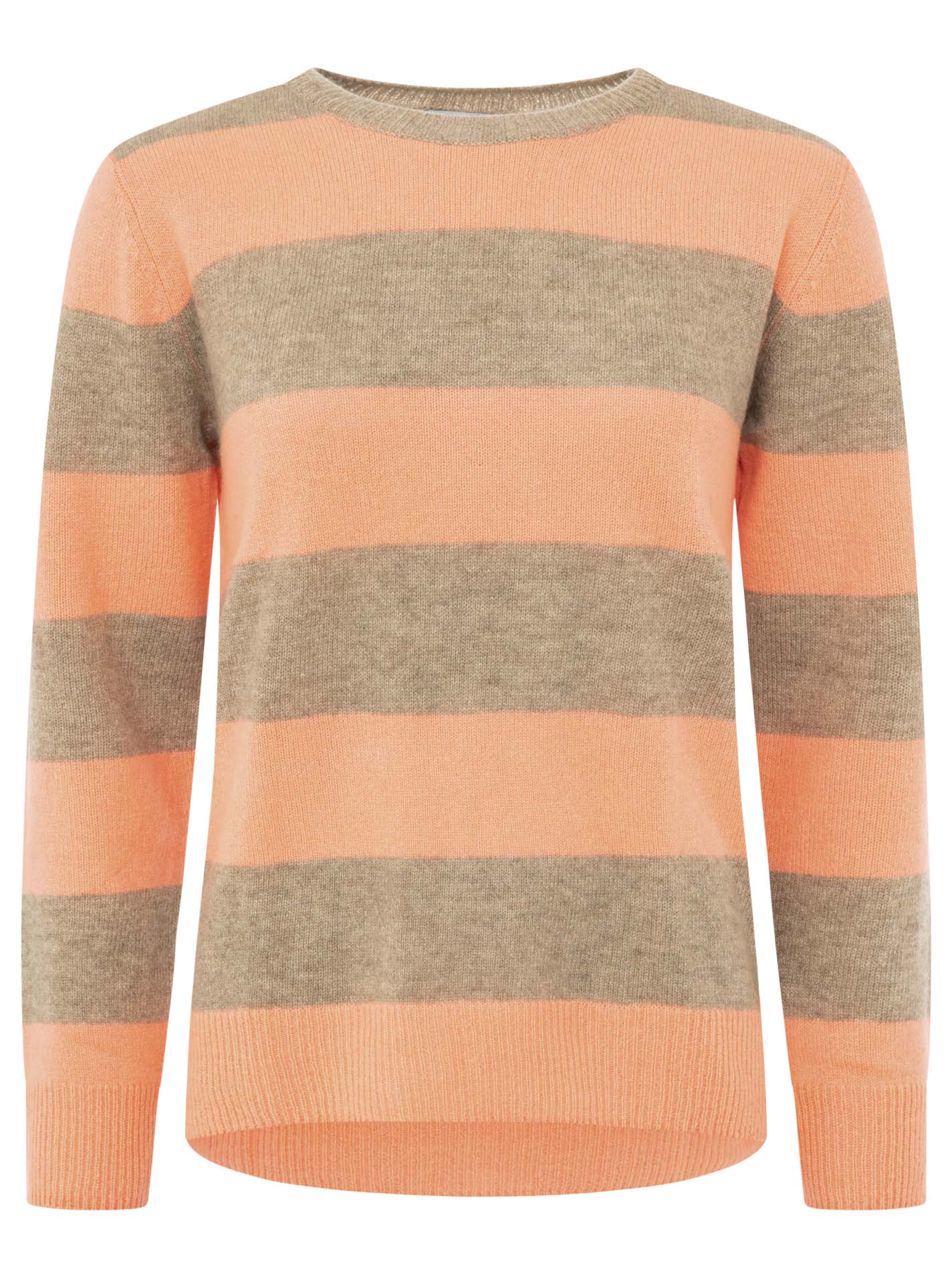 Zwillingsherz 100% Kaschmir Pullover Blockstreifen - Beige/Koralle