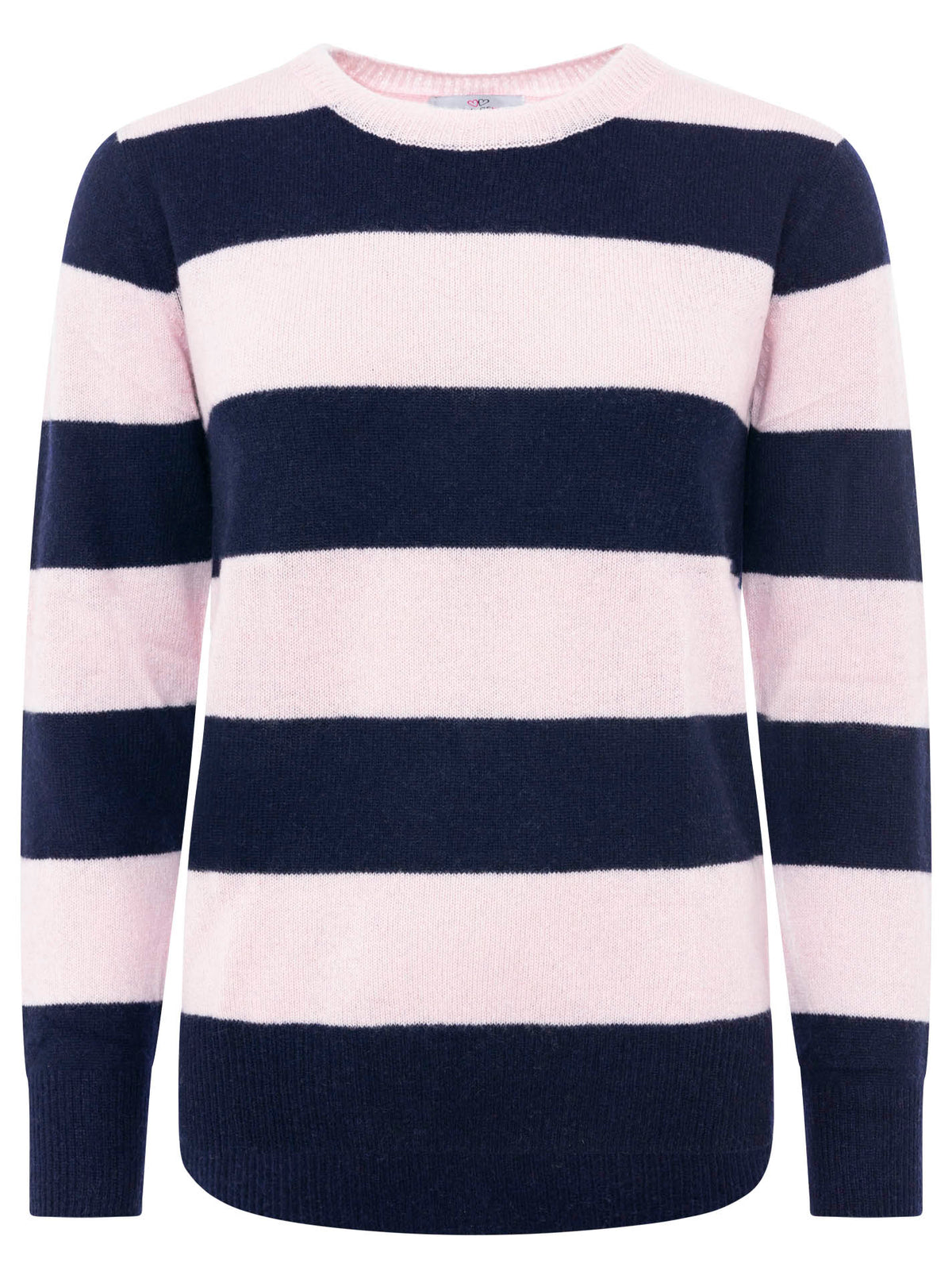 Zwillingsherz Kaschmir Pullover "Blockstreifen" - Marine/Rosa