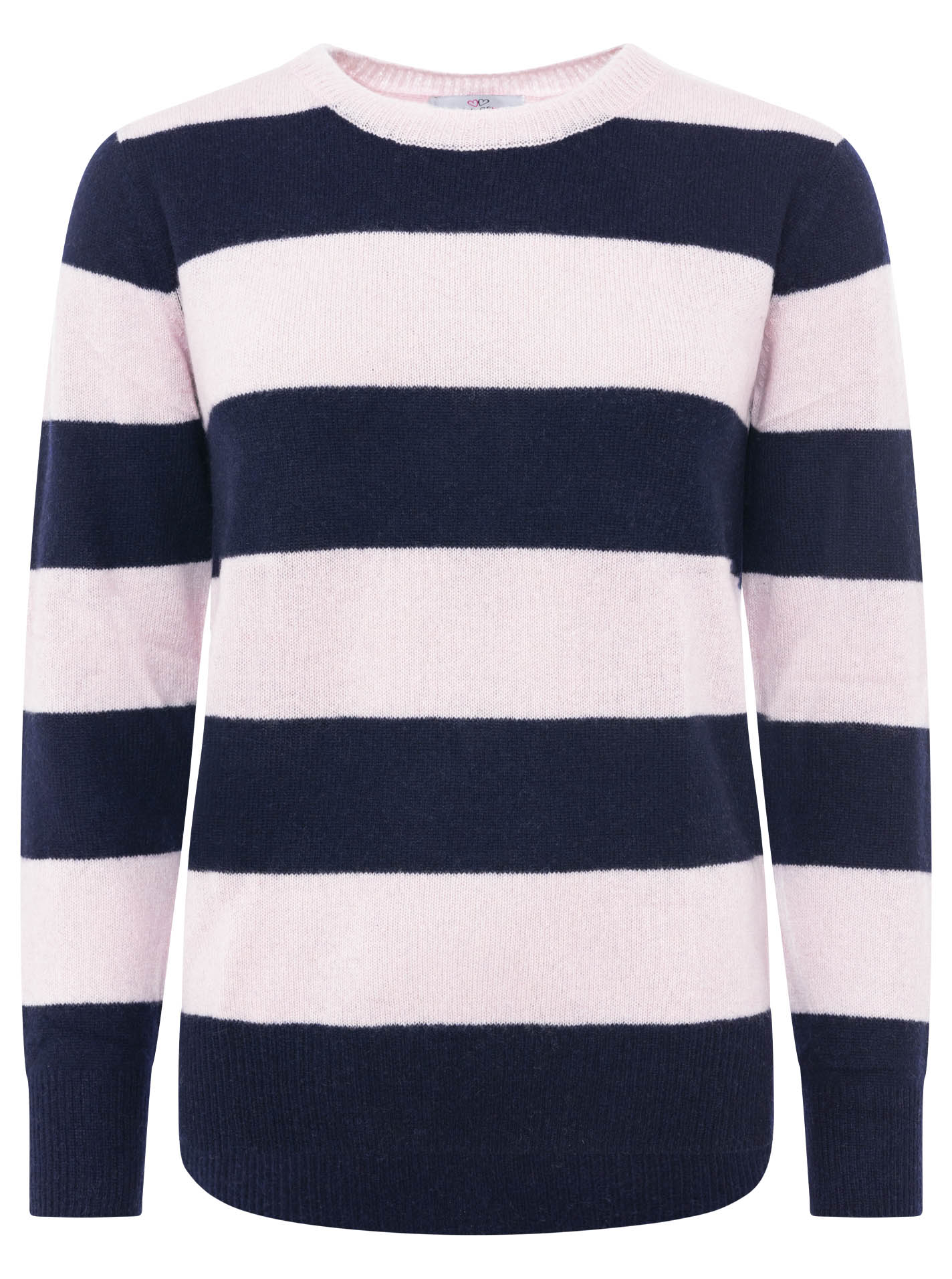 Zwillingsherz Kaschmir Pullover "Blockstreifen" - Marine/Rosa