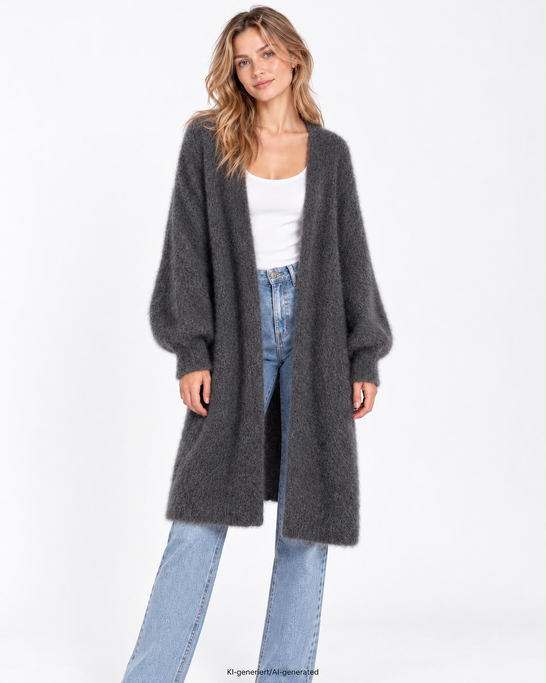 Langer Oversized Cardigan aus hochwertigem Kid Mohair - Anthrazit