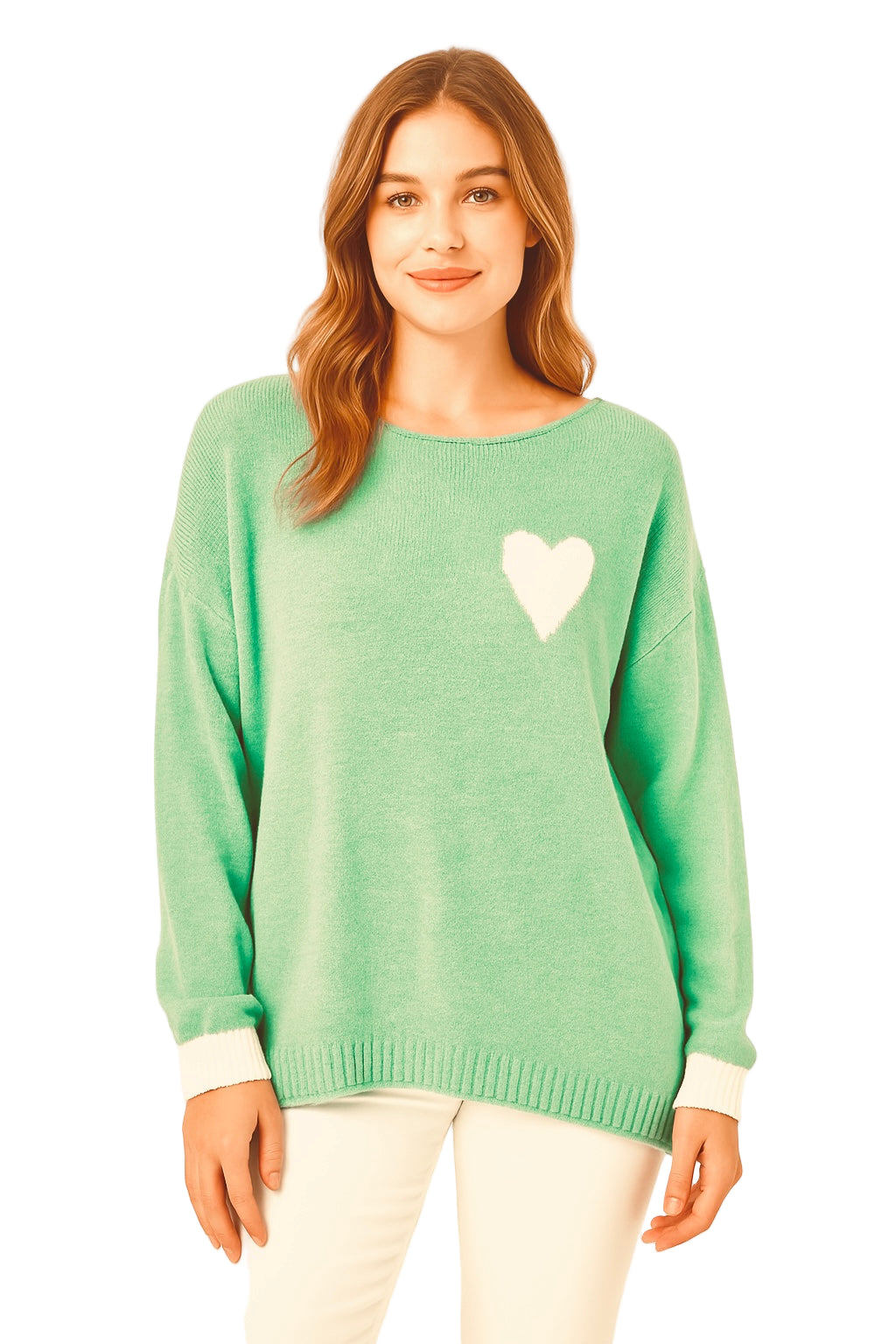 Strick-Pullover Wolle mit "Herz" - Mint