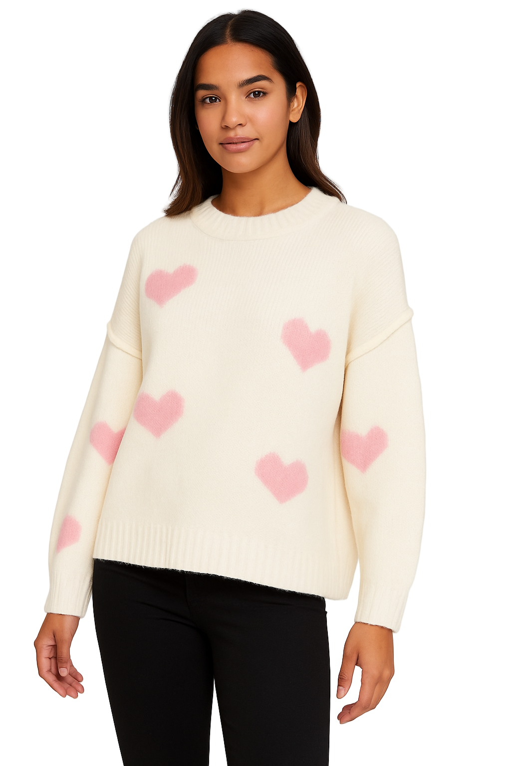 Strick-Pullover Baumwolle mit naht "Herzen" - Weiß