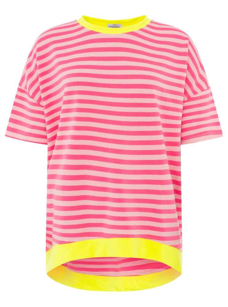 Zwillingsherz - Oversize Shirt "Neon Streifen" - Rosa/Pink/Gelb