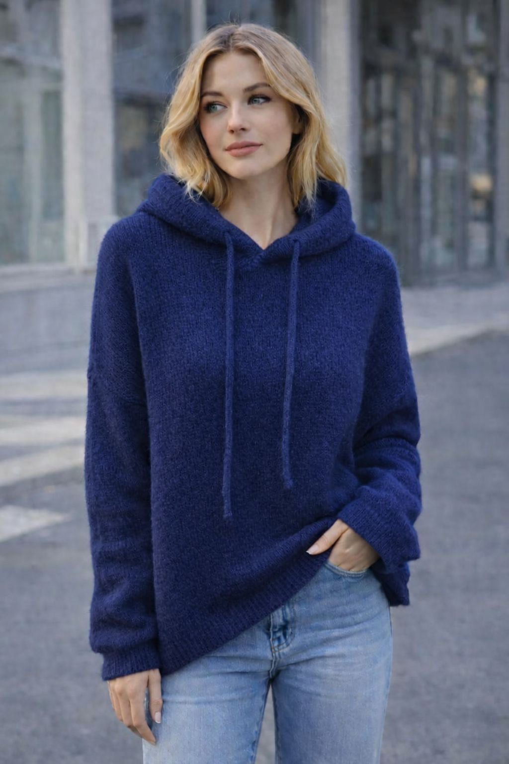 Flair - Weicher Hoodie mit Kid Mohair - Dunkelblau