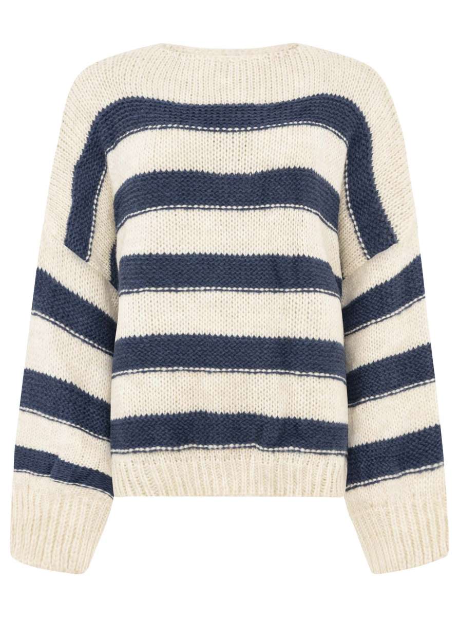 Zwillingsherz - Strickpullover Mohair Streifen - Blau