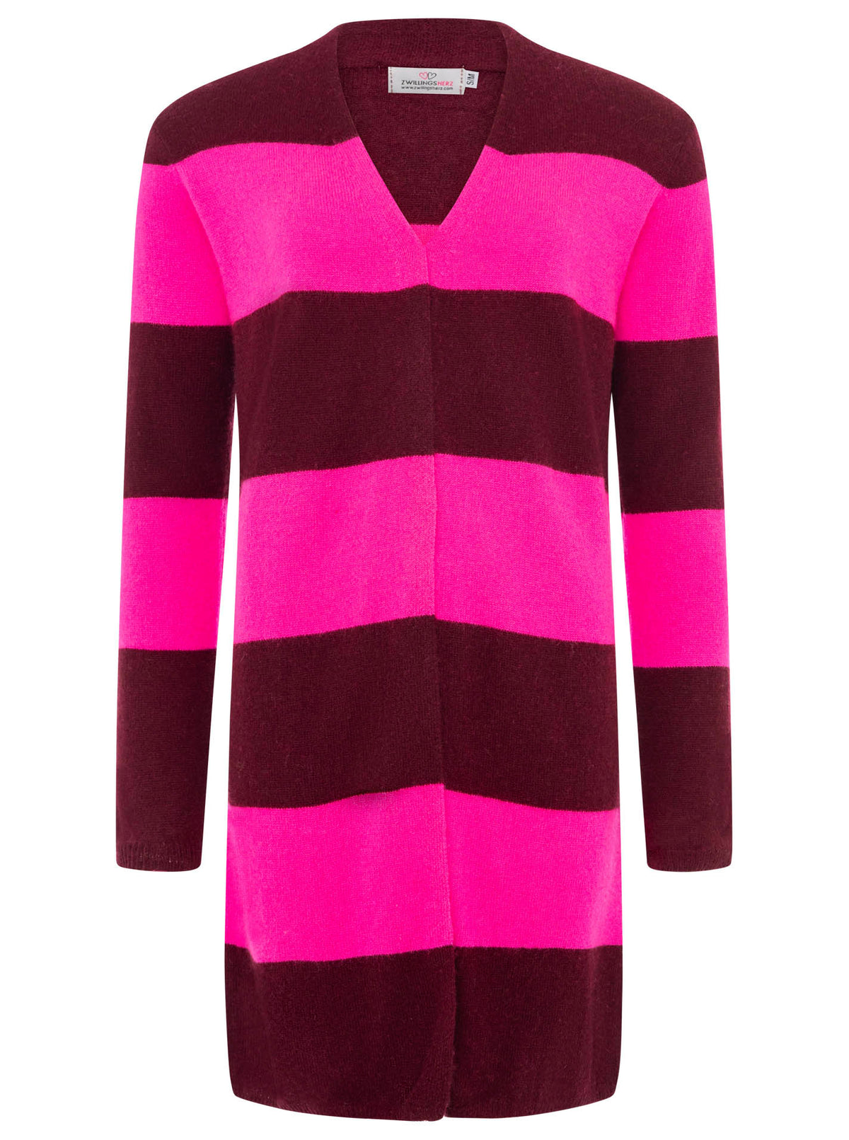 Zwillingsherz 100% Kaschmir / Cashmere Strickjacke Streifen - Bordeauxrot/Pink