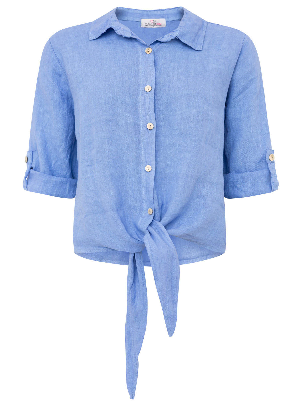 Zwillingsherz - 100% Leinen Bluse mit Knopfleiste - Blau