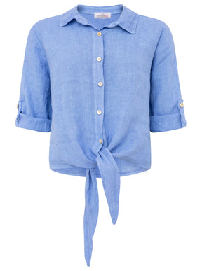 Zwillingsherz - 100% Leinen Bluse mit Knopfleiste - Blau