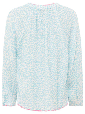 Zwillingsherz - Bluse V-Ausschnitt „Wilder Leo“ - Hellblau