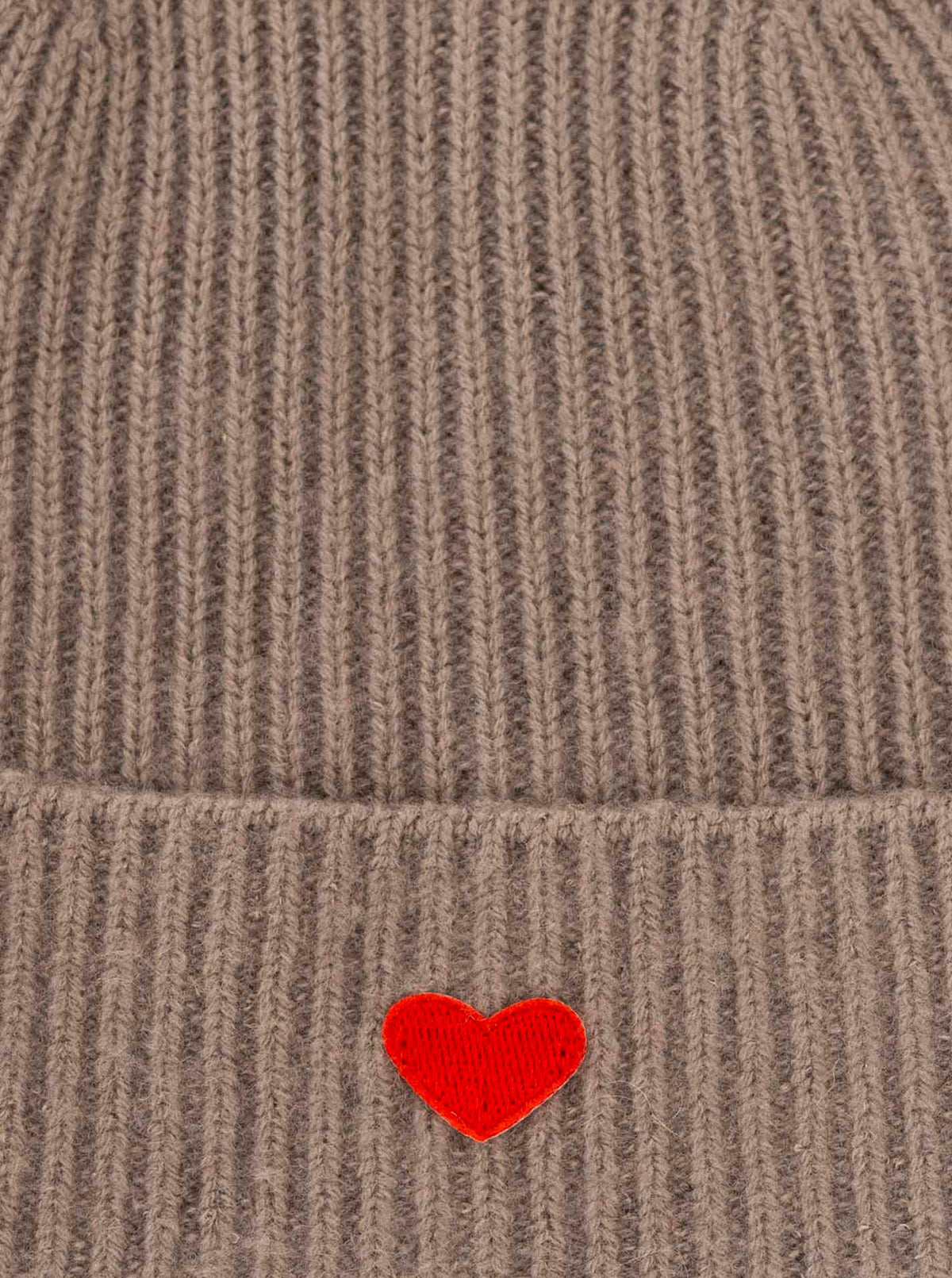 Zwillingsherz Damen Kaschmir-Mütze Herz Motiv (100% Cashmere) - Taupe/Rot