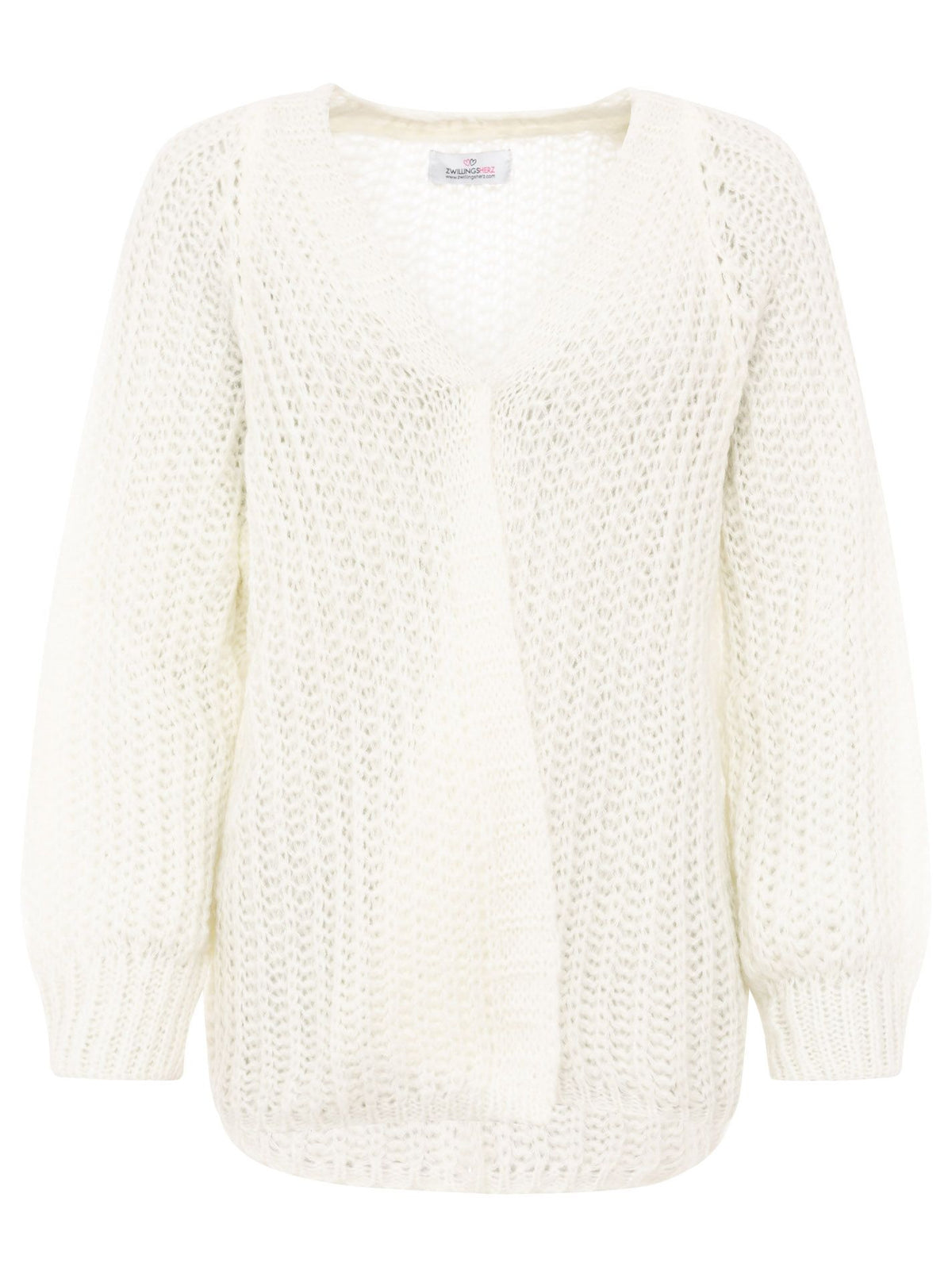 Zwillingsherz - Weicher Grobstrick Cardigan mit Wolle - Wollweiß