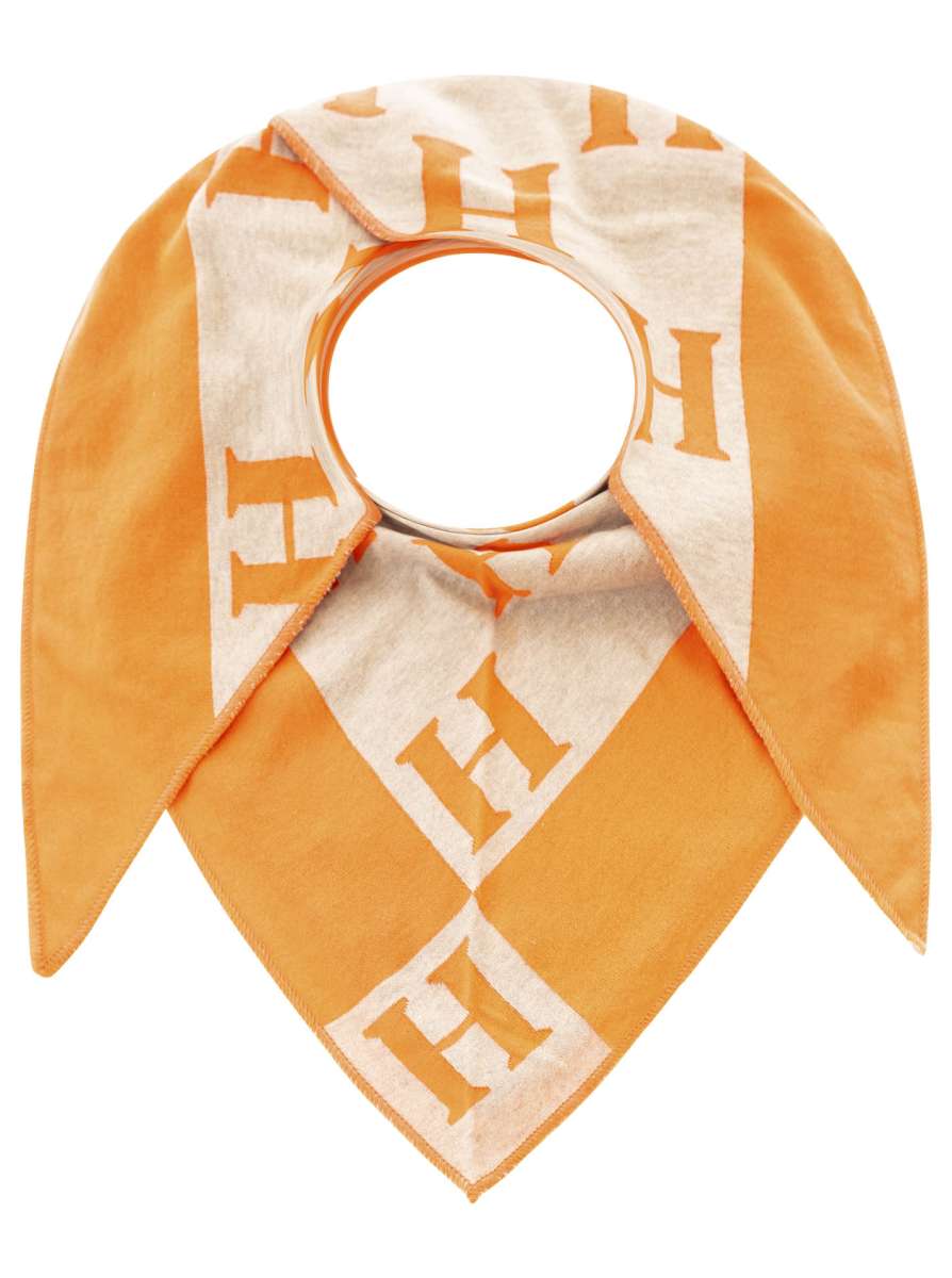 Zwillingsherz Schal - Dreieckstuch "H mit Rand"" Baumwolle - Orange/Beige
