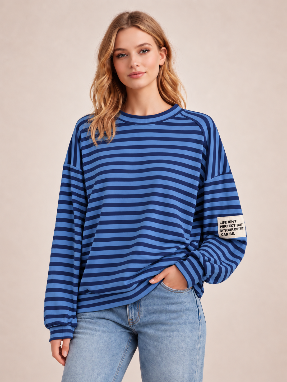 Butterstoff Sweatshirt Streifen - Marine
