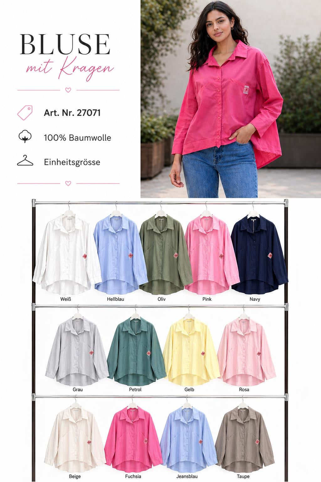 Flair - Bluse mit Kragen und Taschen