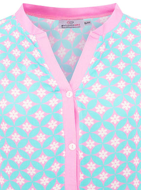 Zwillingsherz - Maxi Kleid Blumen Positive Vibes  - Blau/Pink