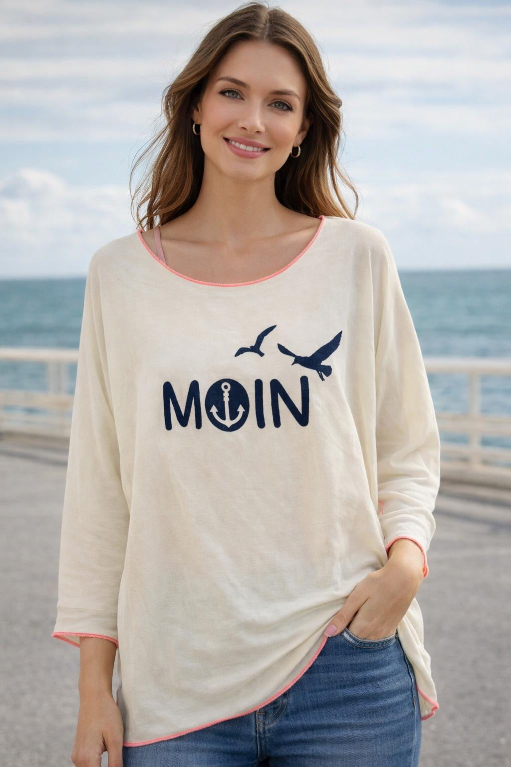 Flair - Leichtes Sweatshirt "Moin Anker" - Creme