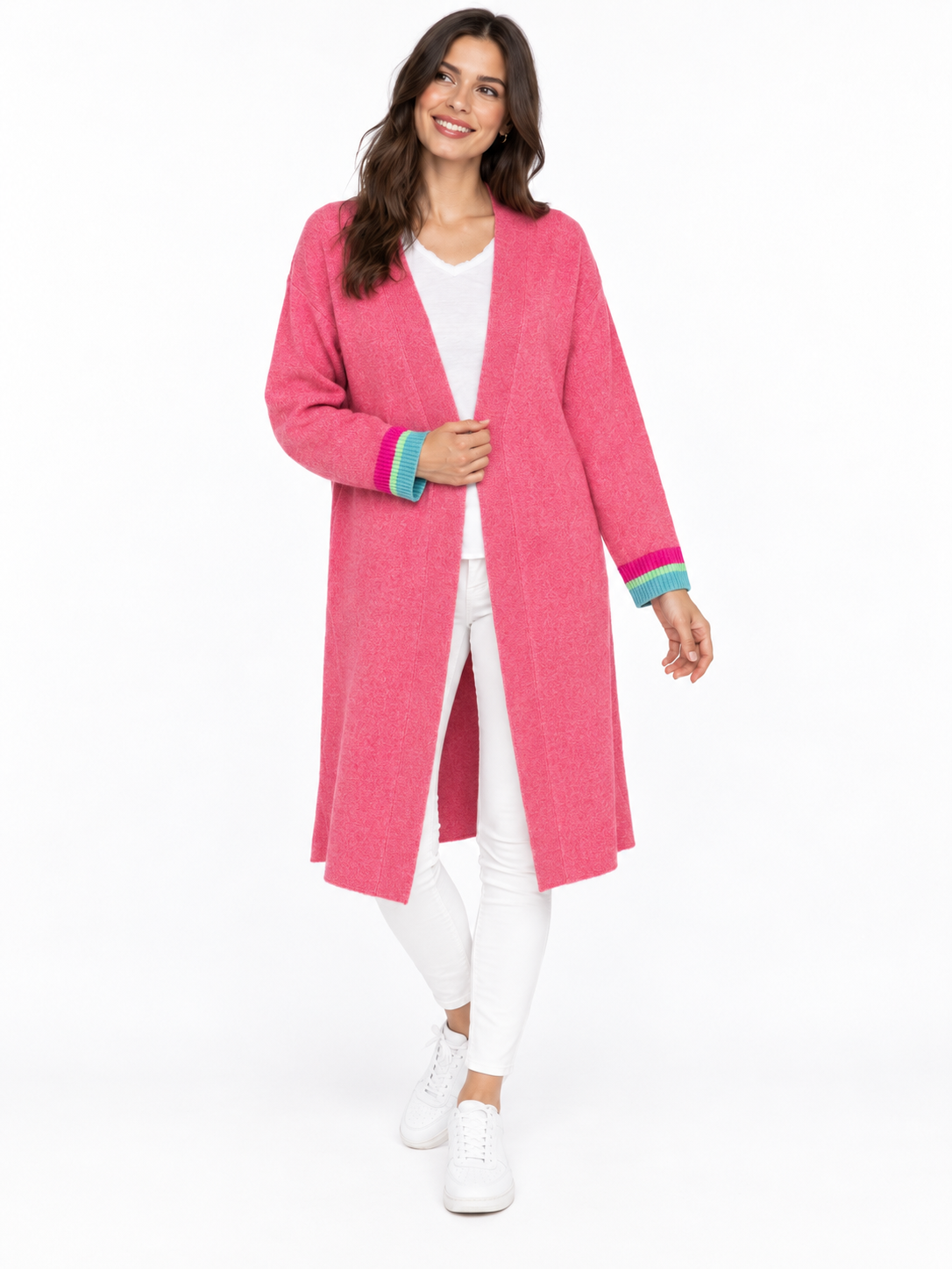 Zwillingsherz Long Cardigan "Love Hope" - Neonpink