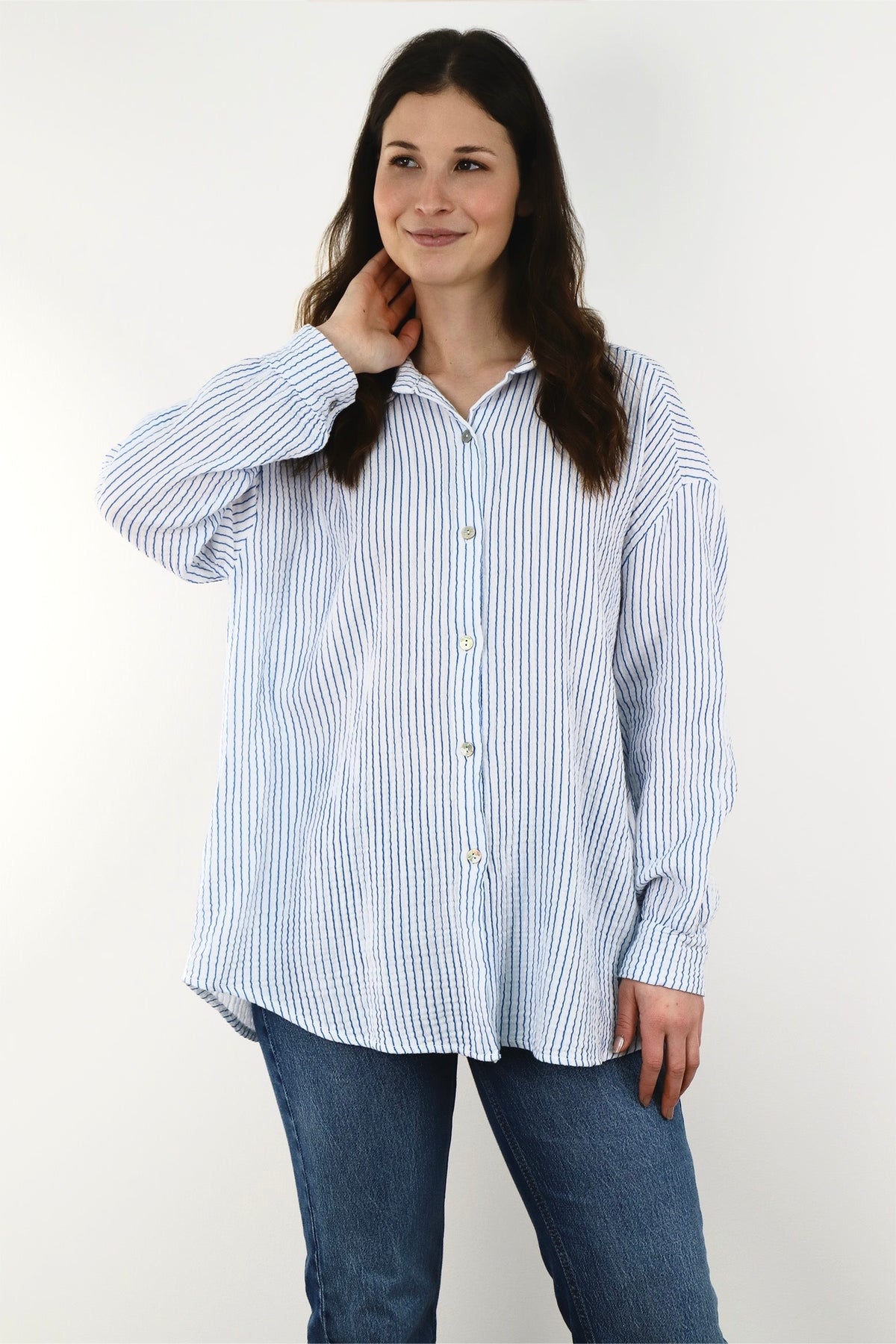 Zwillingsherz - Musselin Bluse mit Streifen - Weiß/Blau