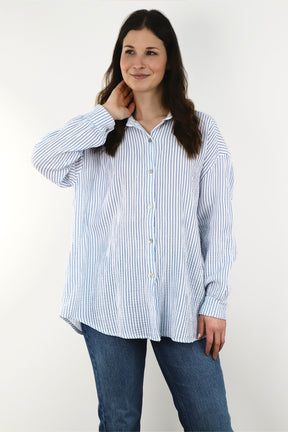 Zwillingsherz - Musselin Bluse mit Streifen - Weiß/Blau