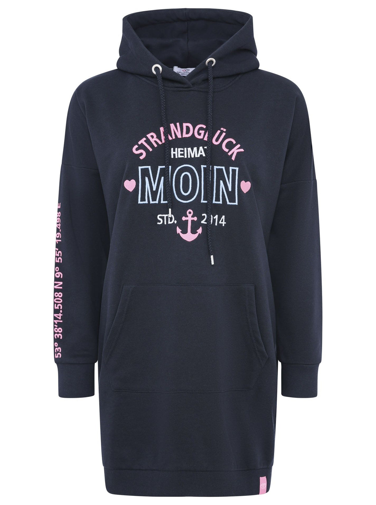 Zwillingsherz - Hoodiekleid "Moin Strandglück" - Dunkelblau