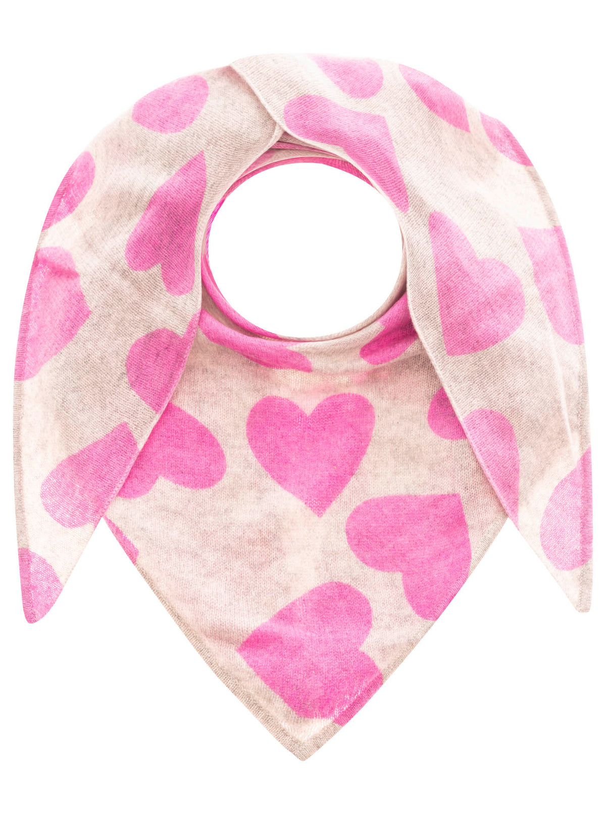 Zwillingsherz Schal - 100% Kaschmir /Cashmere Dreieckstuch "Herzchen" Grau/Pink