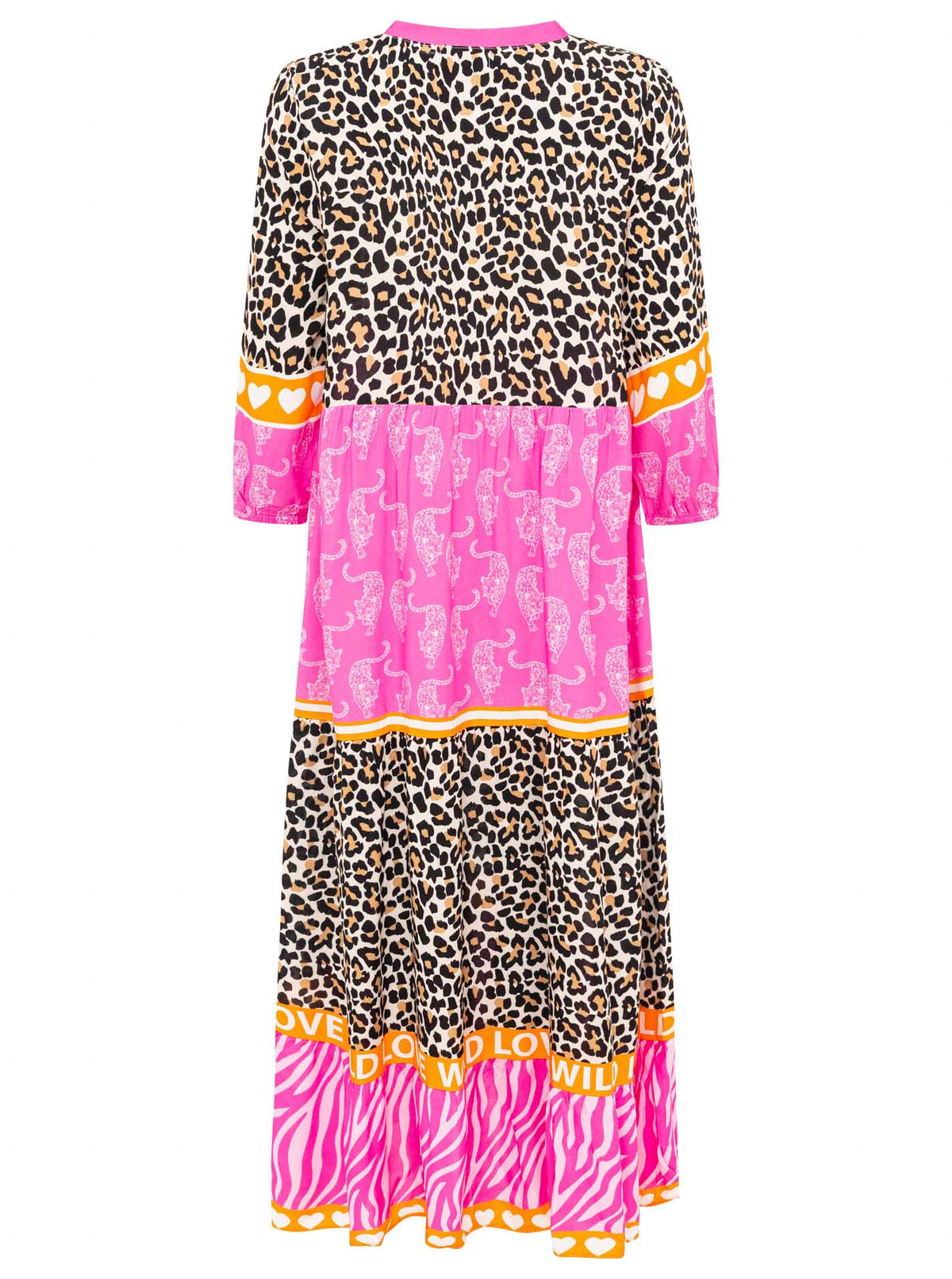 Zwillingsherz - Maxi Kleid Leo Wild Love  - Pink/Orange/Schwarz