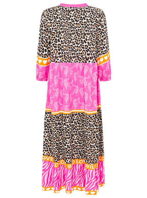 Zwillingsherz - Maxi Kleid Leo Wild Love  - Pink/Orange/Schwarz
