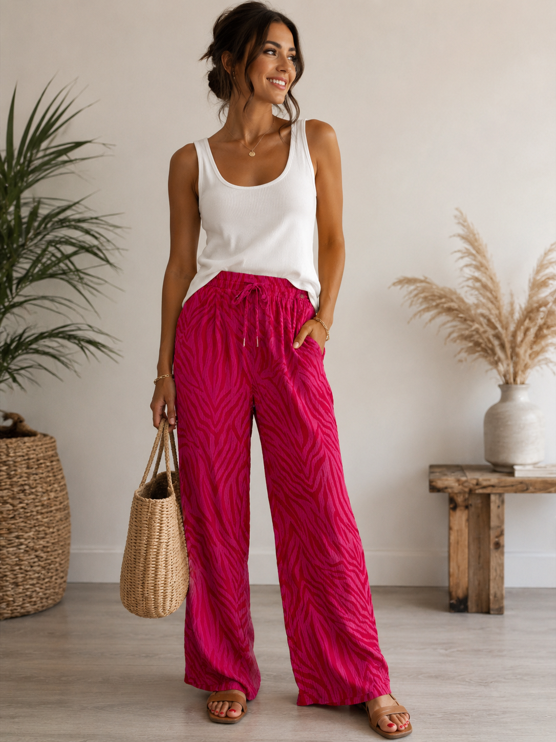 Zwillingsherz Musselin Hose Zebra - Rot/Pink