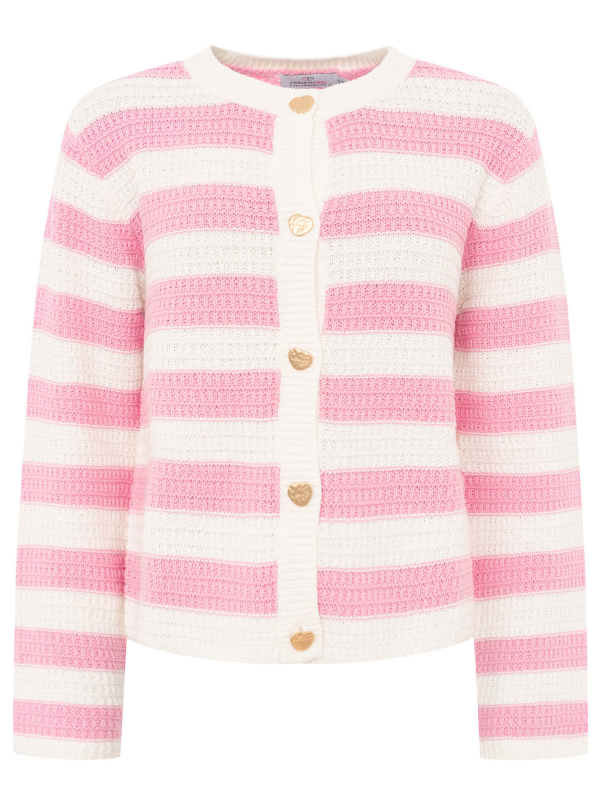 Zwillingsherz - Strickjacke mit goldenen Knöpfen - Streifen Rosa