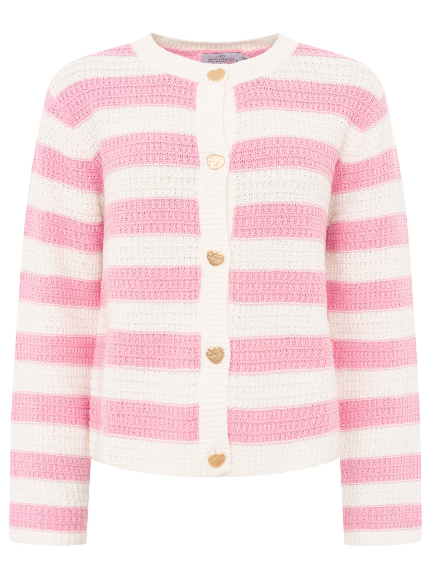 Zwillingsherz - Strickjacke mit goldenen Knöpfen - Streifen Rosa