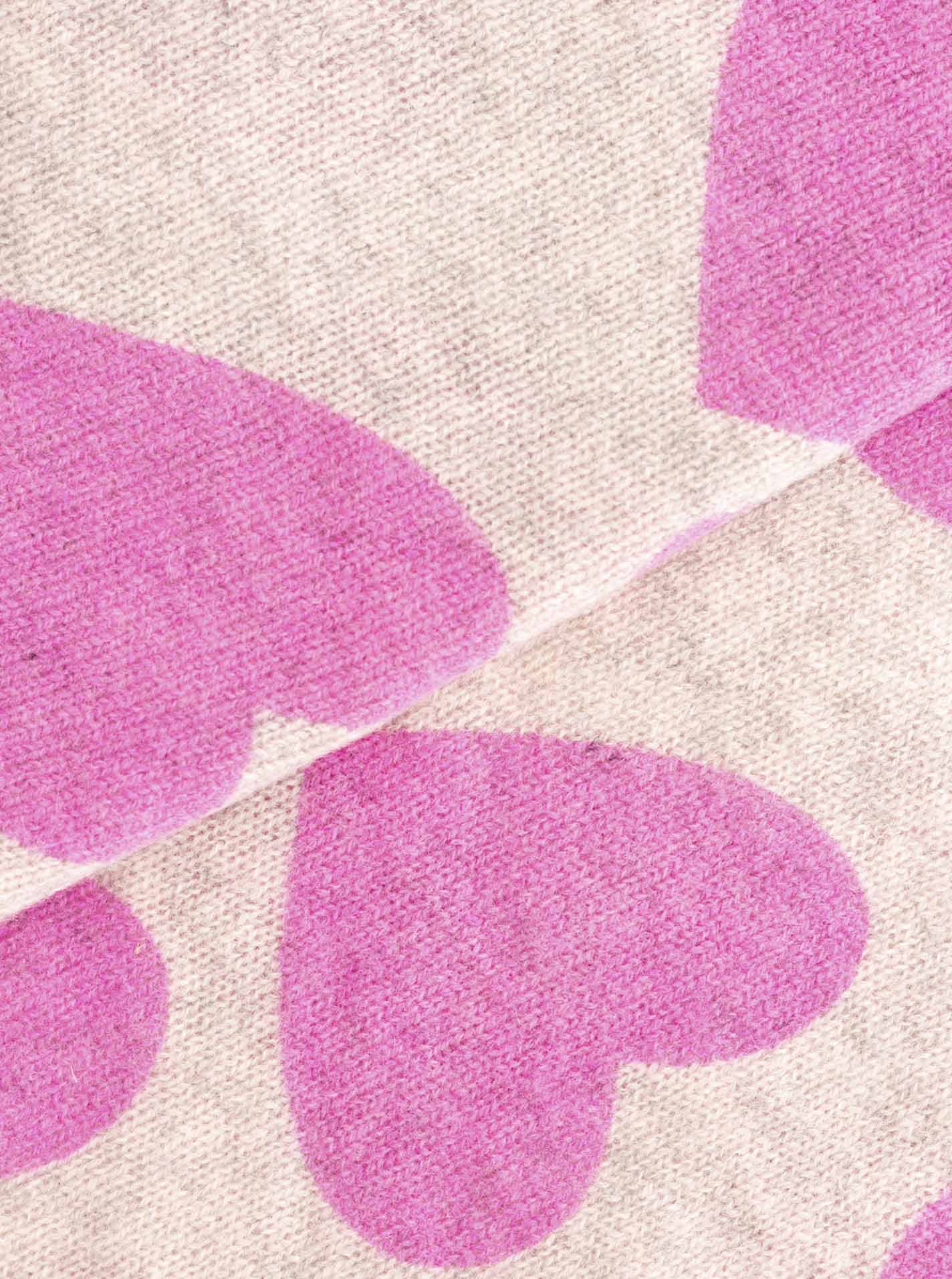 Zwillingsherz Schal - 100% Kaschmir /Cashmere Dreieckstuch "Herzchen" Grau/Pink