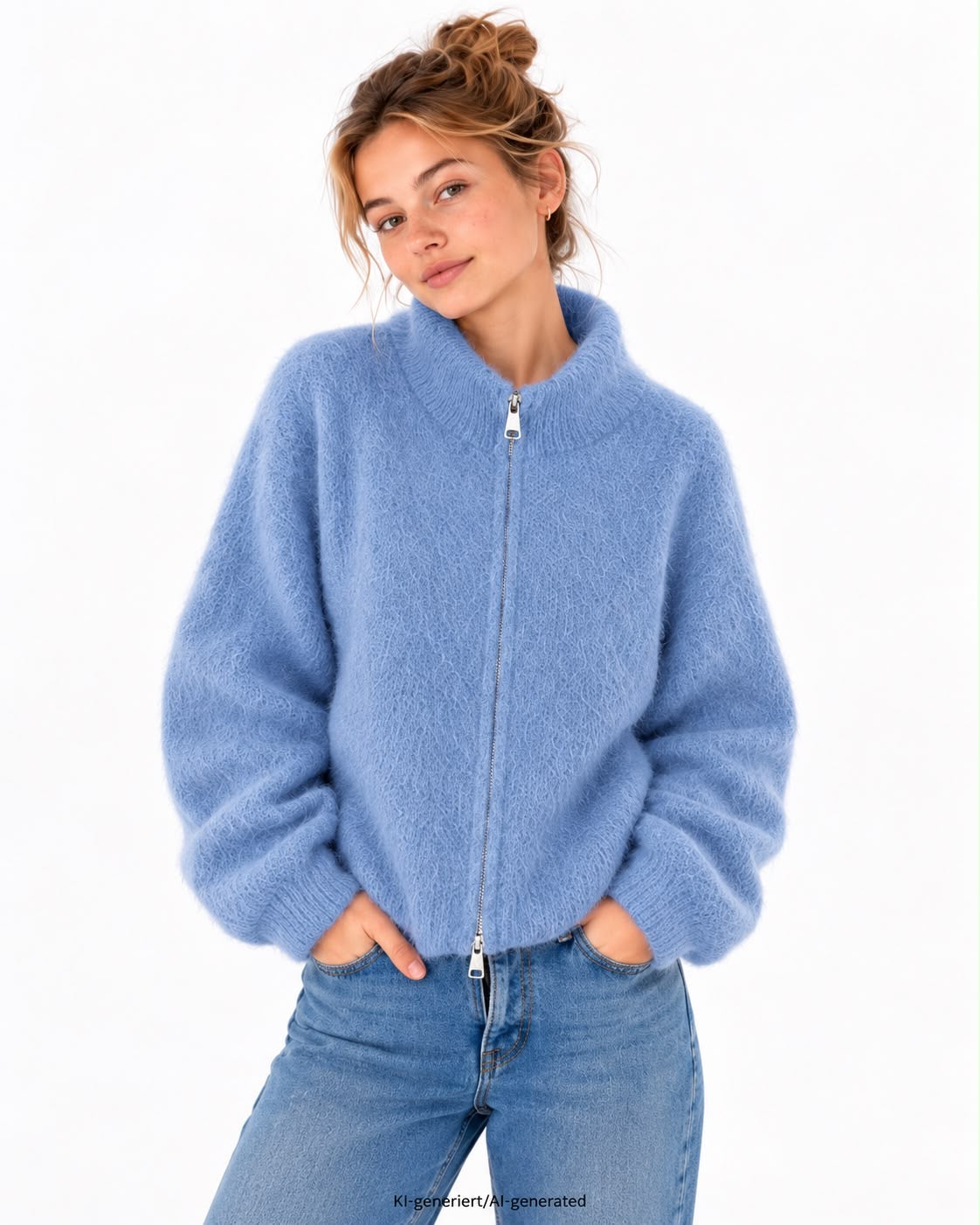 Zip Jacke aus feinem Kid Mohair - Hellblau