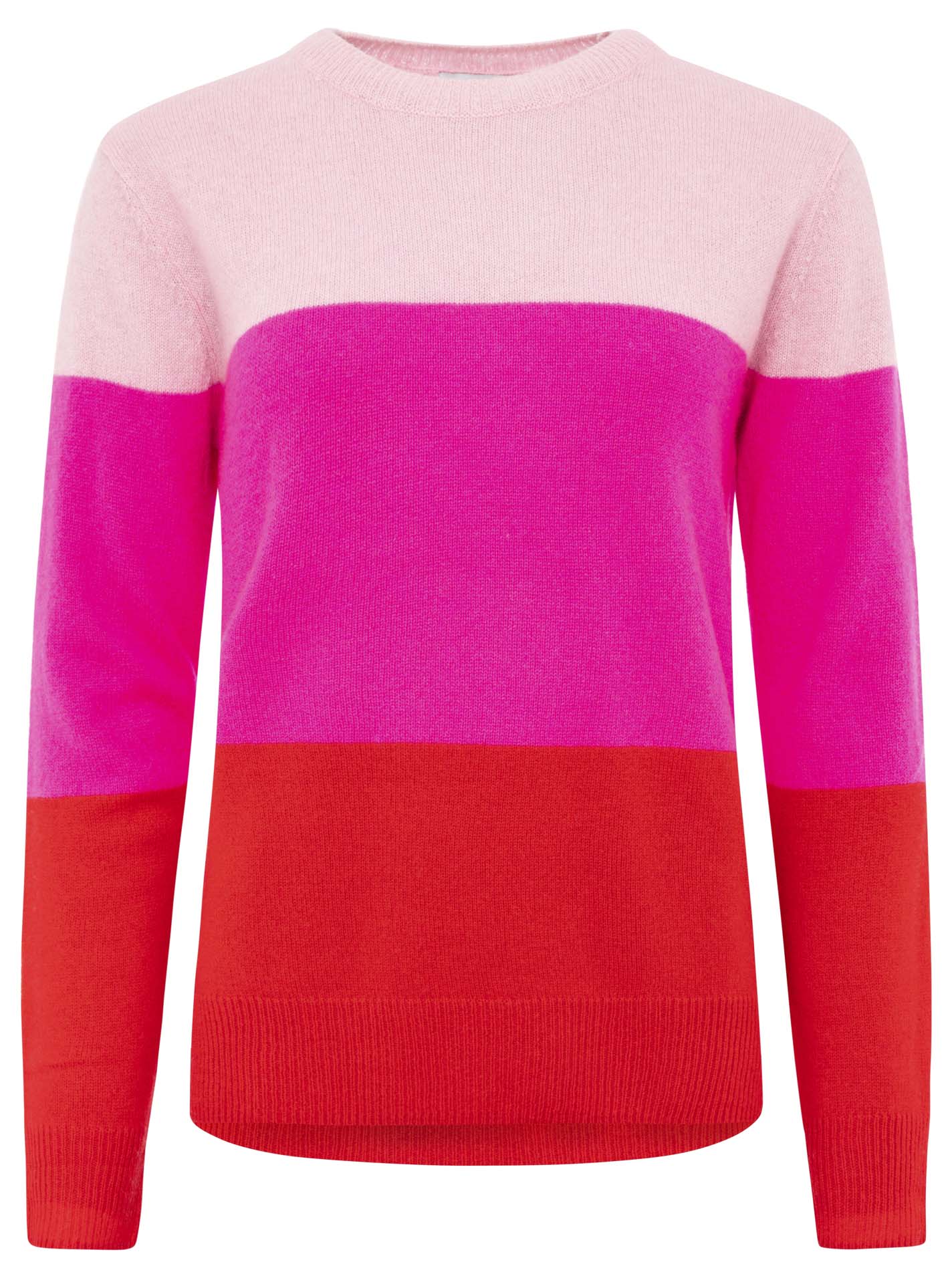 Zwillingsherz 100% Kaschmir / Cashmere Pullover Streifen 3-Farbig - Neonpink