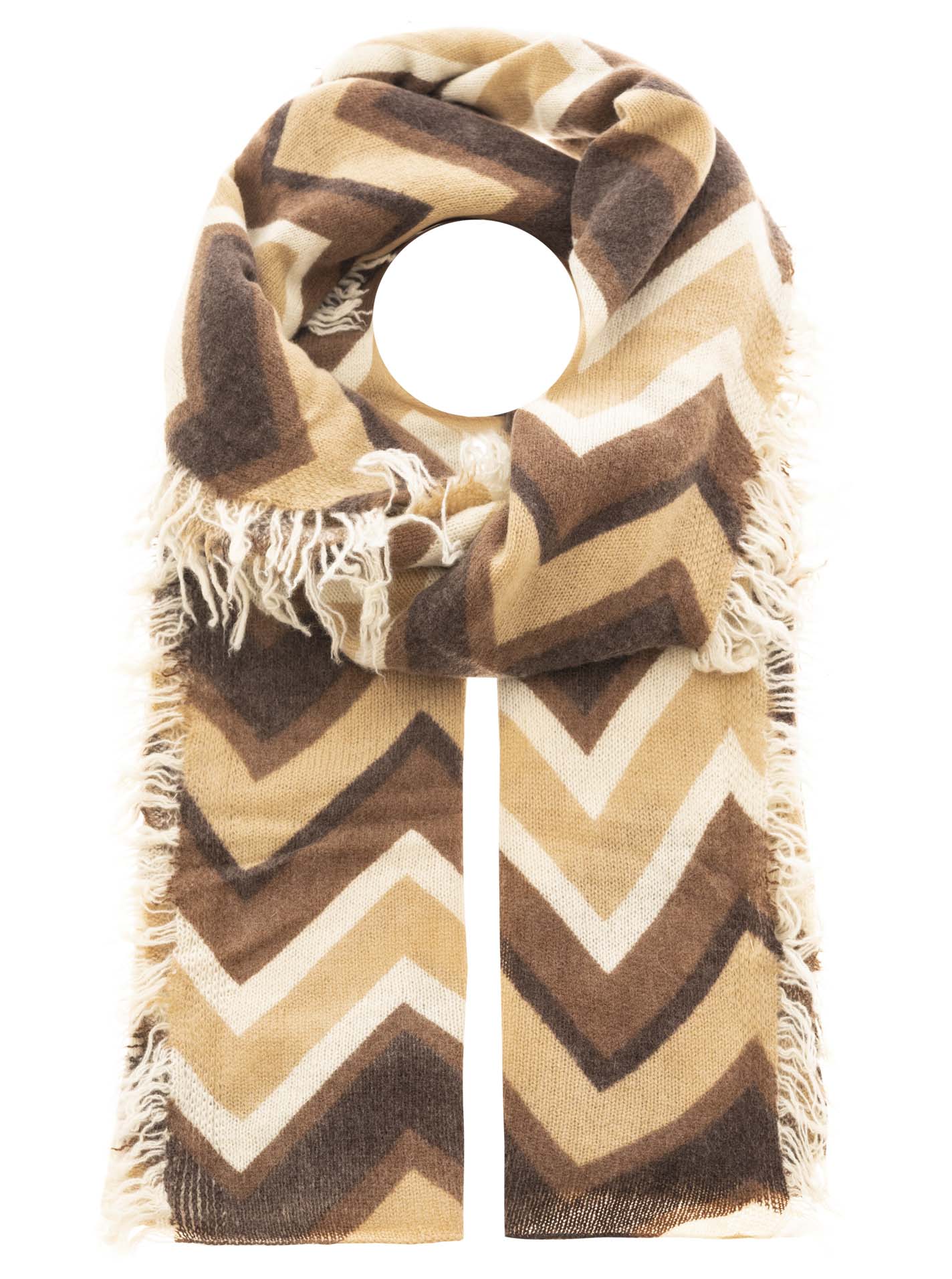 Zwillingsherz 100% Cashmere/Kaschmir Fransenschal - Zickzack Braun