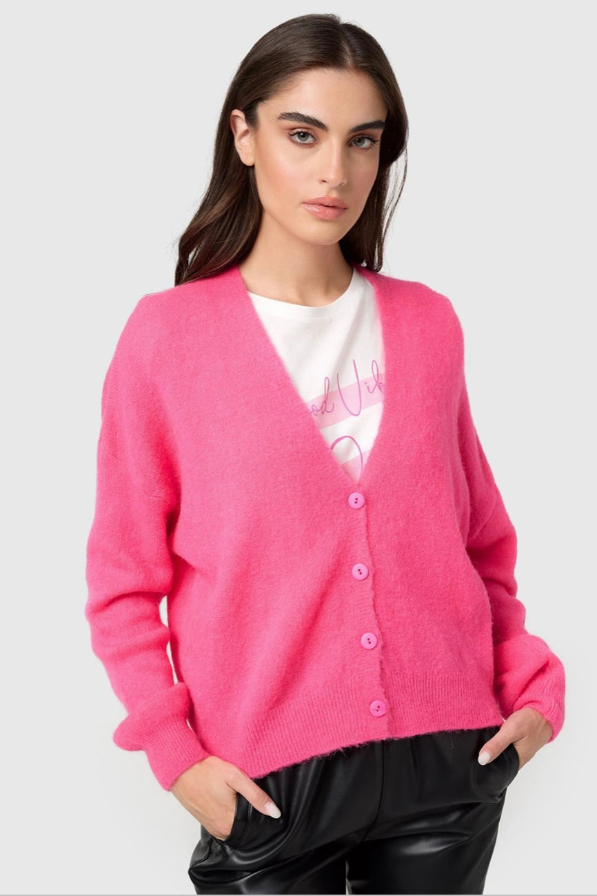 Wasabi - Trendig weicher Baby Alpaka Cardigan - Neon Pink