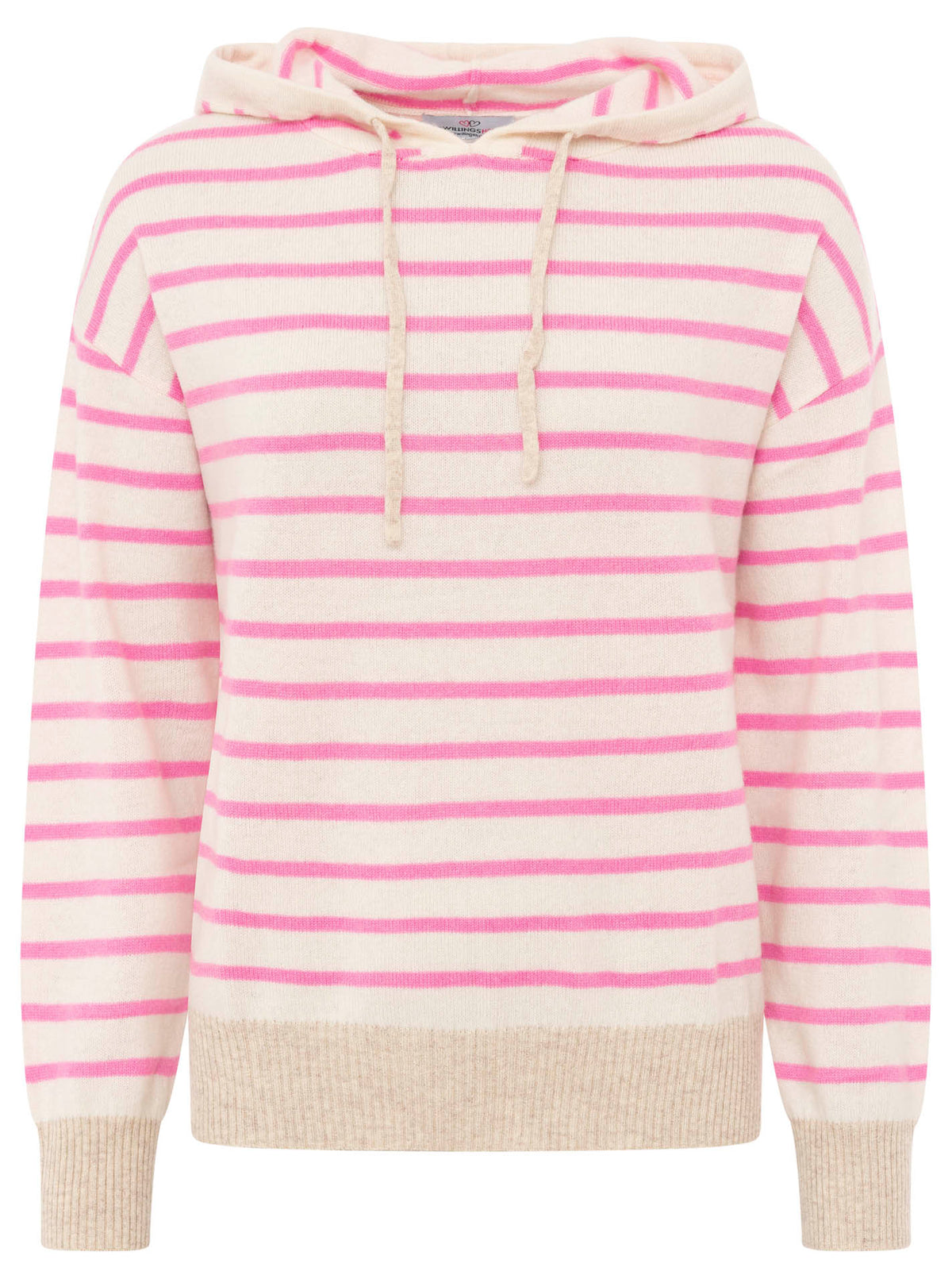 Zwillingsherz Kaschmir Hoodie Neonstreifen - Pink/Beige
