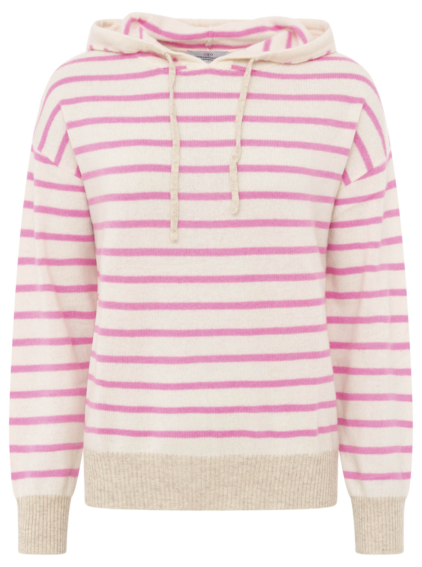 Zwillingsherz Kaschmir Hoodie Neonstreifen - Pink/Beige