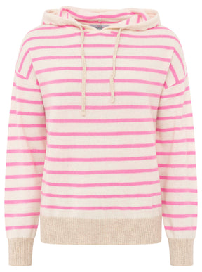 Zwillingsherz Kaschmir Hoodie Neonstreifen - Pink/Beige
