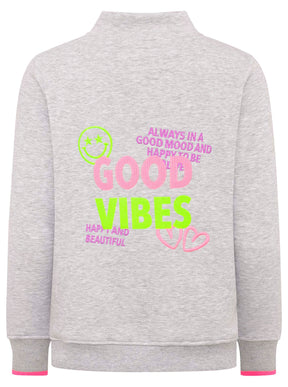 Zwillingsherz - Troyer Zipper „Smiley Good Vibes“ "- Grau/Pink
